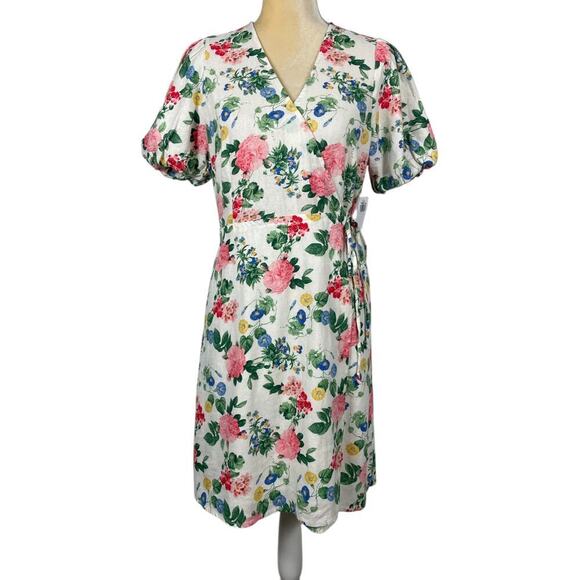 Old Navy Linen Blend Puff Sleeve Wrap Dress Lite Pink Rose Large Beachy Summer - Picture 5 of 13